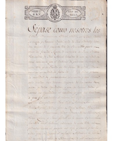 1823-PS-12 ESPAÑA SPAIN REVENUE SEALLED PAPER PAPEL SELLADO 1823 SELLO 2do.