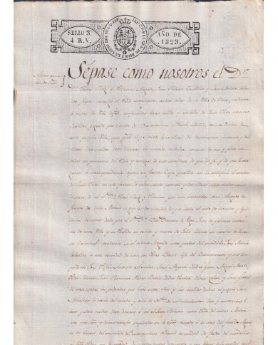 1823-PS-13 ESPAÑA SPAIN REVENUE SEALLED PAPER PAPEL SELLADO 1821 SELLO 3ro.