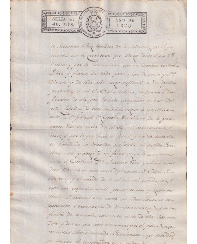 1823-PS-14 ESPAÑA SPAIN REVENUE SEALLED PAPER PAPEL SELLADO 1821 SELLO 4to.