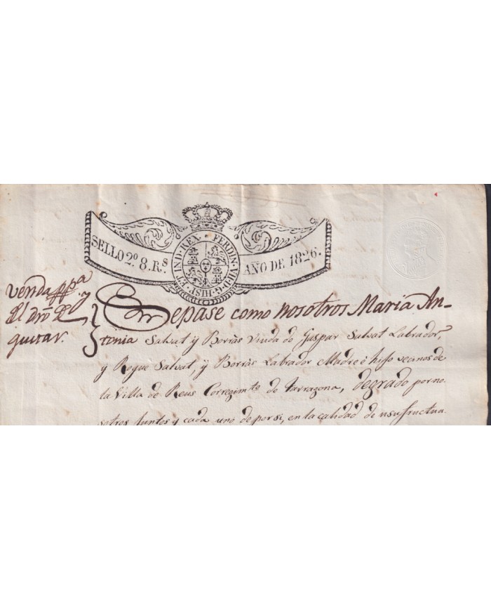 1826-PS-72 ESPAÑA SPAIN REVENUE SEALLED PAPER PAPEL SELLADO 1826 SELLO 2do.
