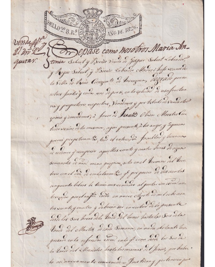 1826-PS-72 ESPAÑA SPAIN REVENUE SEALLED PAPER PAPEL SELLADO 1826 SELLO 2do.