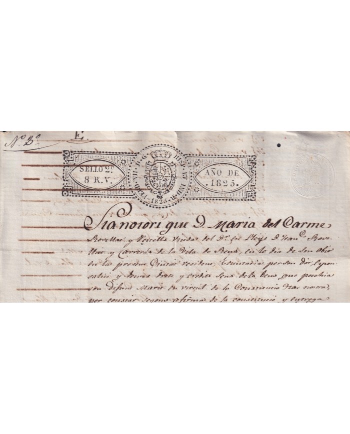 1825-PS-16 ESPAÑA SPAIN REVENUE SEALLED PAPER PAPEL SELLADO 1825 SELLO 2do.