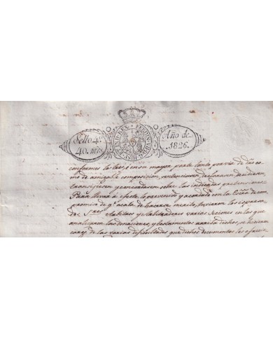 1826-PS-74 ESPAÑA SPAIN REVENUE SEALLED PAPER PAPEL SELLADO 1826 SELLO 4to.