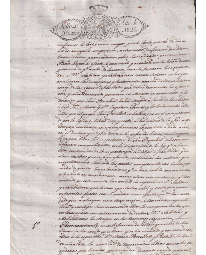 1826-PS-74 ESPAÑA SPAIN REVENUE SEALLED PAPER PAPEL SELLADO 1826 SELLO 4to.
