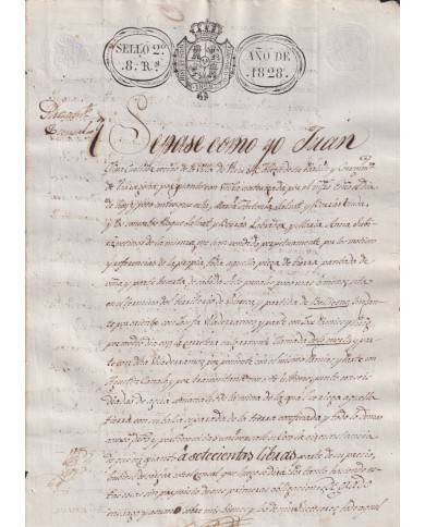 1828-PS-63 ESPAÑA SPAIN REVENUE SEALLED PAPER PAPEL SELLADO 1828 SELLO 2do.