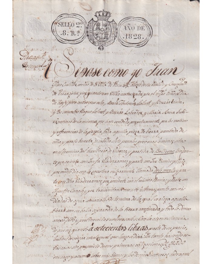 1828-PS-63 ESPAÑA SPAIN REVENUE SEALLED PAPER PAPEL SELLADO 1828 SELLO 2do.