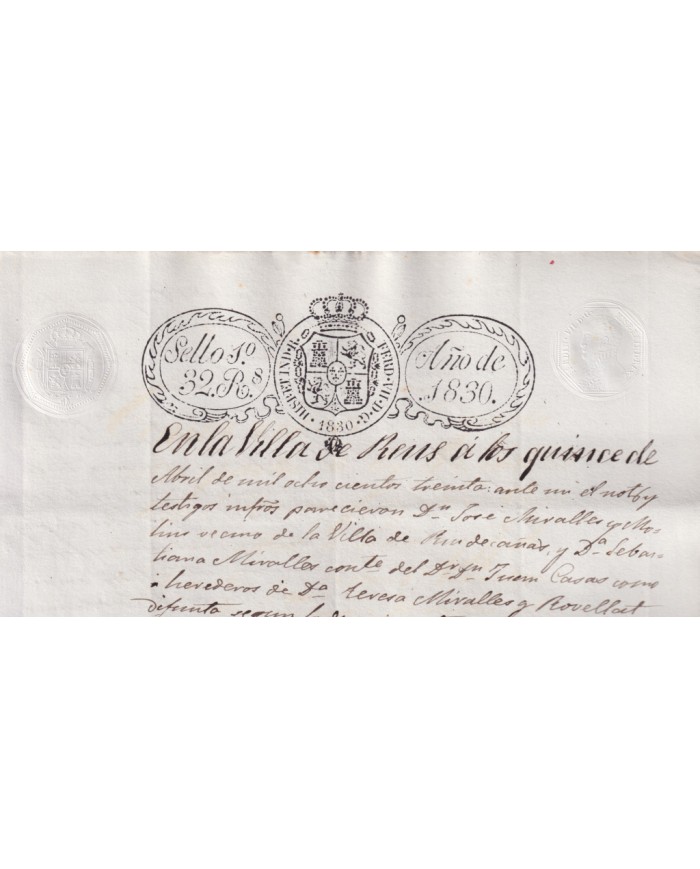 1830-PS-92 ESPAÑA SPAIN REVENUE SEALLED PAPER PAPEL SELLADO 1830 SELLO 1ro.