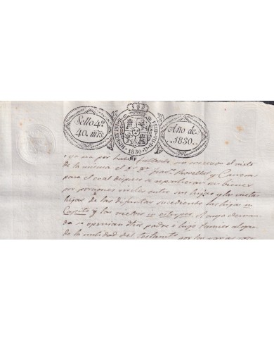 1830-PS-93 ESPAÑA SPAIN REVENUE SEALLED PAPER PAPEL SELLADO 1830 SELLO 4to.
