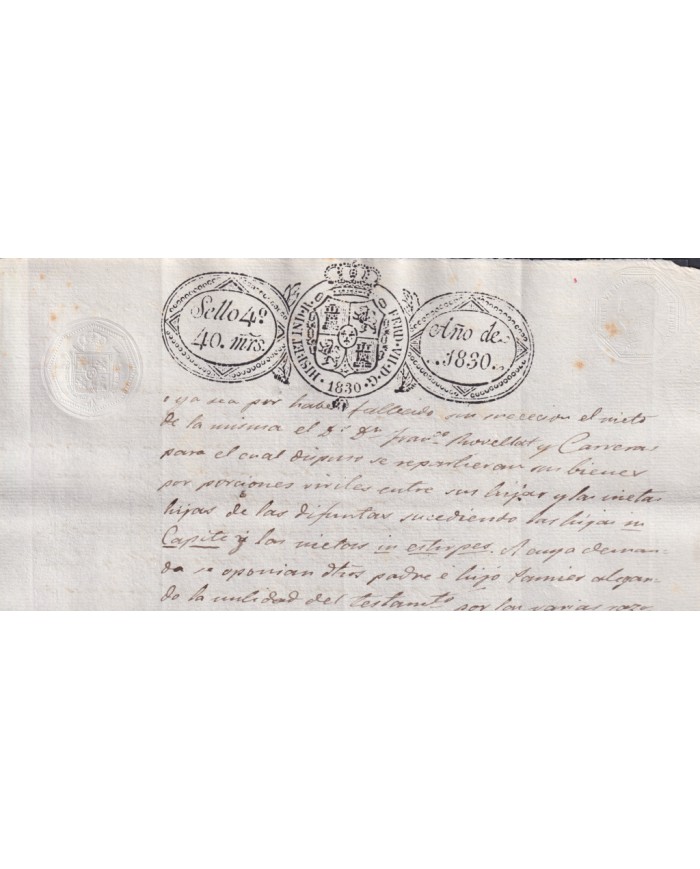 1830-PS-93 ESPAÑA SPAIN REVENUE SEALLED PAPER PAPEL SELLADO 1830 SELLO 4to.