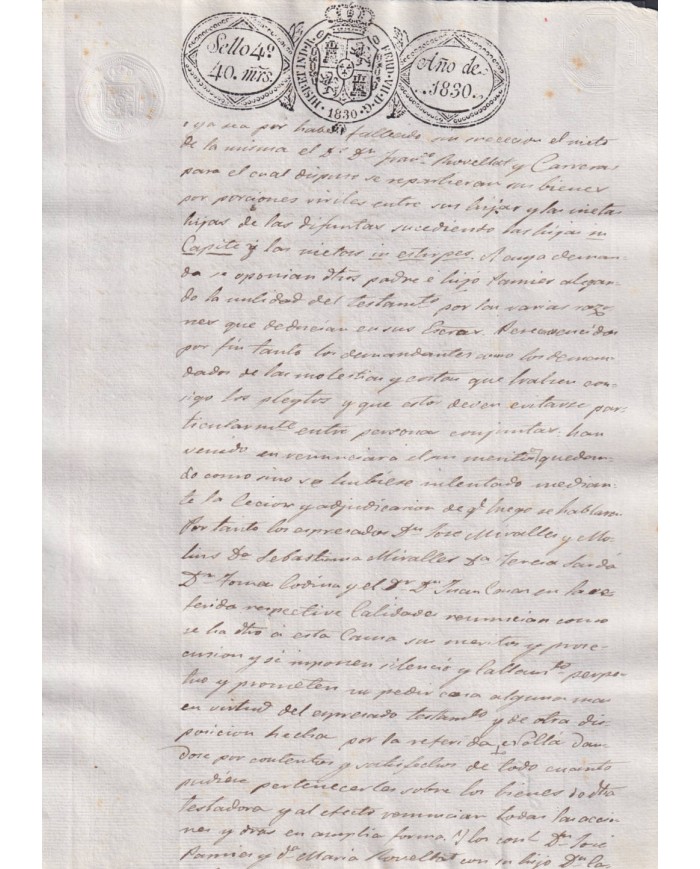 1830-PS-93 ESPAÑA SPAIN REVENUE SEALLED PAPER PAPEL SELLADO 1830 SELLO 4to.