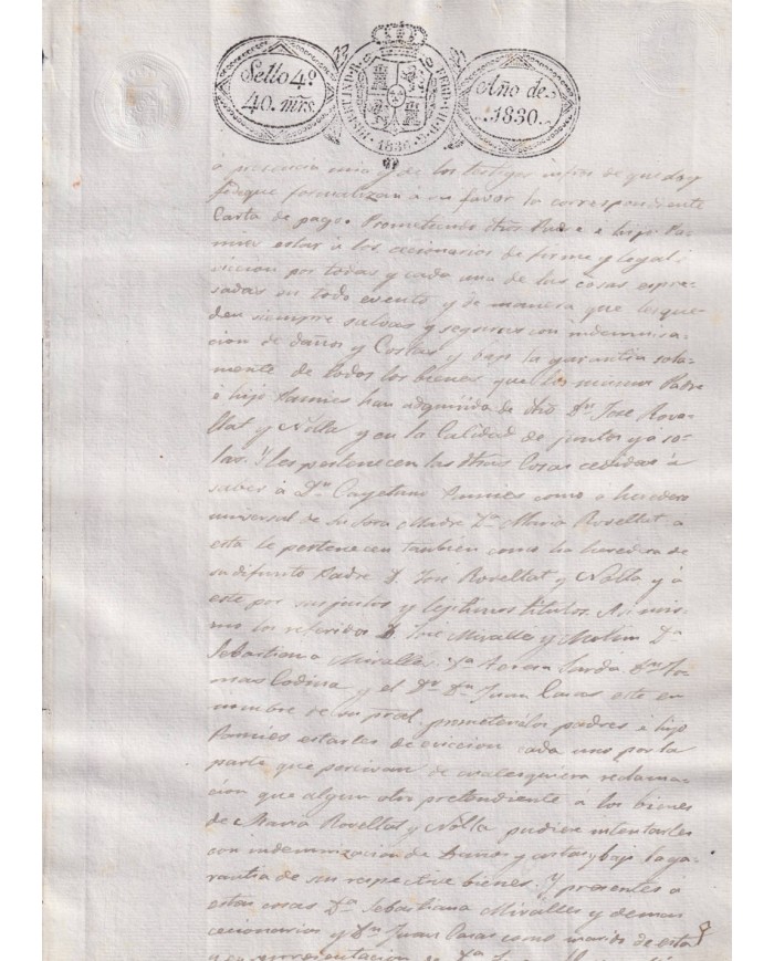 1830-PS-94 ESPAÑA SPAIN REVENUE SEALLED PAPER PAPEL SELLADO 1830 SELLO 4to.