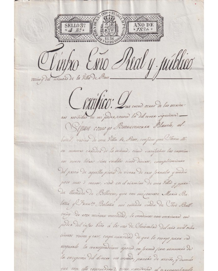 1836-PS-17 ESPAÑA SPAIN REVENUE SEALLED PAPER PAPEL SELLADO 1830 SELLO 3ro.