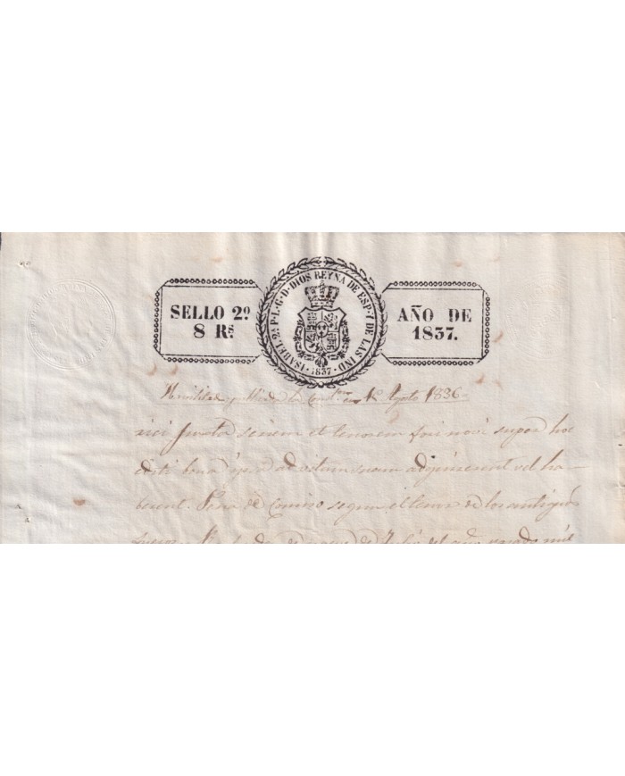 1837-PS-12 ESPAÑA SPAIN REVENUE SEALLED PAPER PAPEL SELLADO 1837 SELLO 2do.