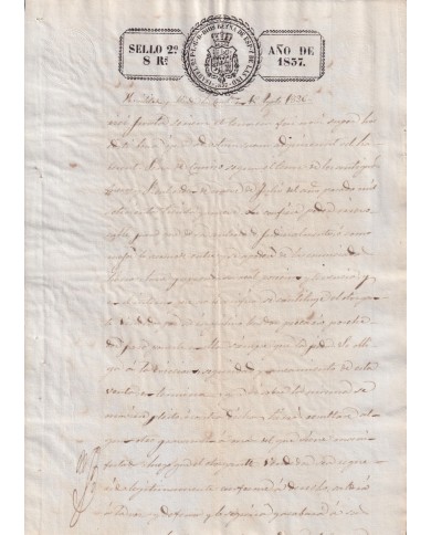 1837-PS-12 ESPAÑA SPAIN REVENUE SEALLED PAPER PAPEL SELLADO 1837 SELLO 2do.