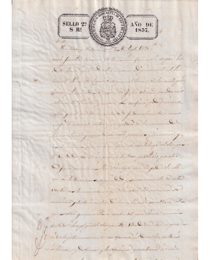 1837-PS-12 ESPAÑA SPAIN REVENUE SEALLED PAPER PAPEL SELLADO 1837 SELLO 2do.