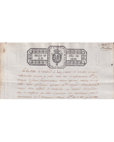1838-PS-22 ESPAÑA SPAIN REVENUE SEALLED PAPER PAPEL SELLADO 1838 SELLO 2do.