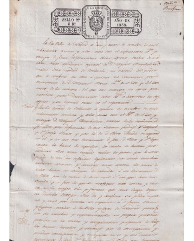 1838-PS-22 ESPAÑA SPAIN REVENUE SEALLED PAPER PAPEL SELLADO 1838 SELLO 2do.