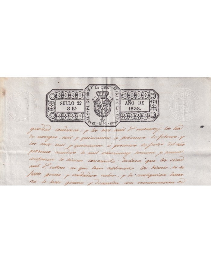 1838-PS-23 ESPAÑA SPAIN REVENUE SEALLED PAPER PAPEL SELLADO 1838 SELLO 2do.