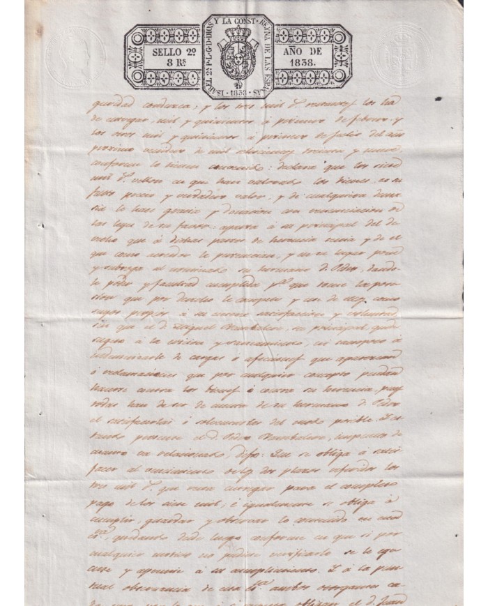 1838-PS-23 ESPAÑA SPAIN REVENUE SEALLED PAPER PAPEL SELLADO 1838 SELLO 2do.