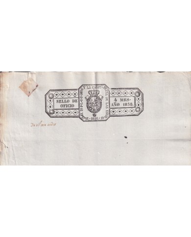1838-PS-24 ESPAÑA SPAIN REVENUE SEALLED PAPER PAPEL SELLADO 1838 SELLO OFICIO UNUSED.