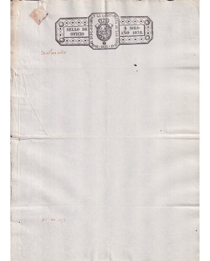 1838-PS-24 ESPAÑA SPAIN REVENUE SEALLED PAPER PAPEL SELLADO 1838 SELLO OFICIO UNUSED.