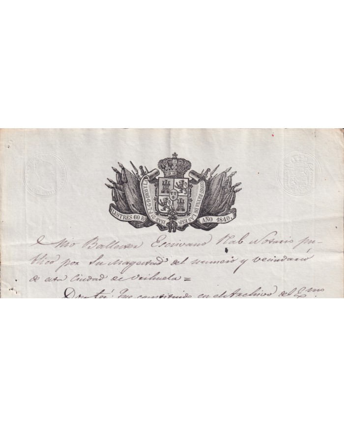 1840-PS-92 ESPAÑA SPAIN REVENUE SEALLED PAPER PAPEL SELLADO 1840 SELLO ILUSTRES.