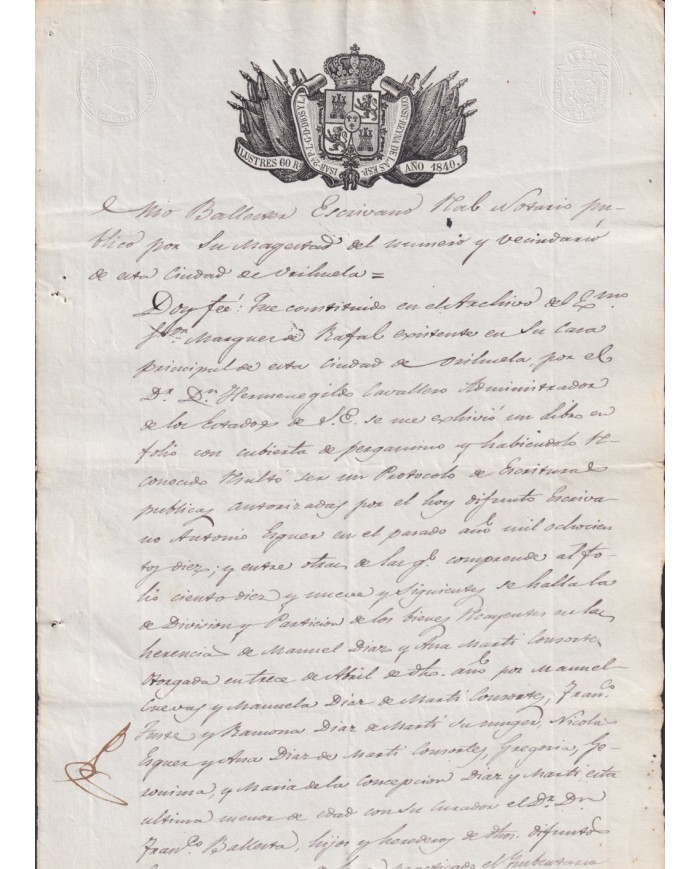 1840-PS-92 ESPAÑA SPAIN REVENUE SEALLED PAPER PAPEL SELLADO 1840 SELLO ILUSTRES.