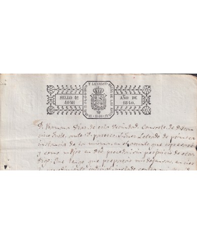 1840-PS-93 ESPAÑA SPAIN REVENUE SEALLED PAPER PAPEL SELLADO 1840 SELLO 4to.