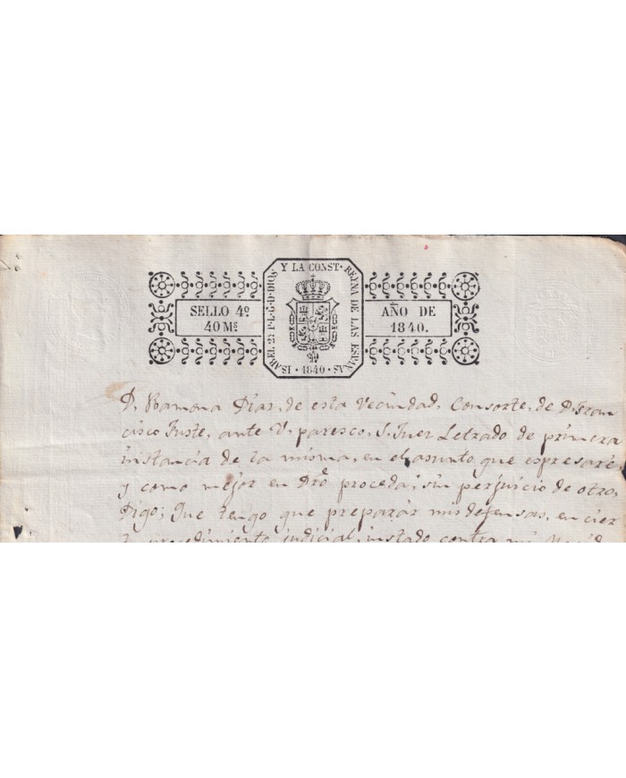 1840-PS-93 ESPAÑA SPAIN REVENUE SEALLED PAPER PAPEL SELLADO 1840 SELLO 4to.