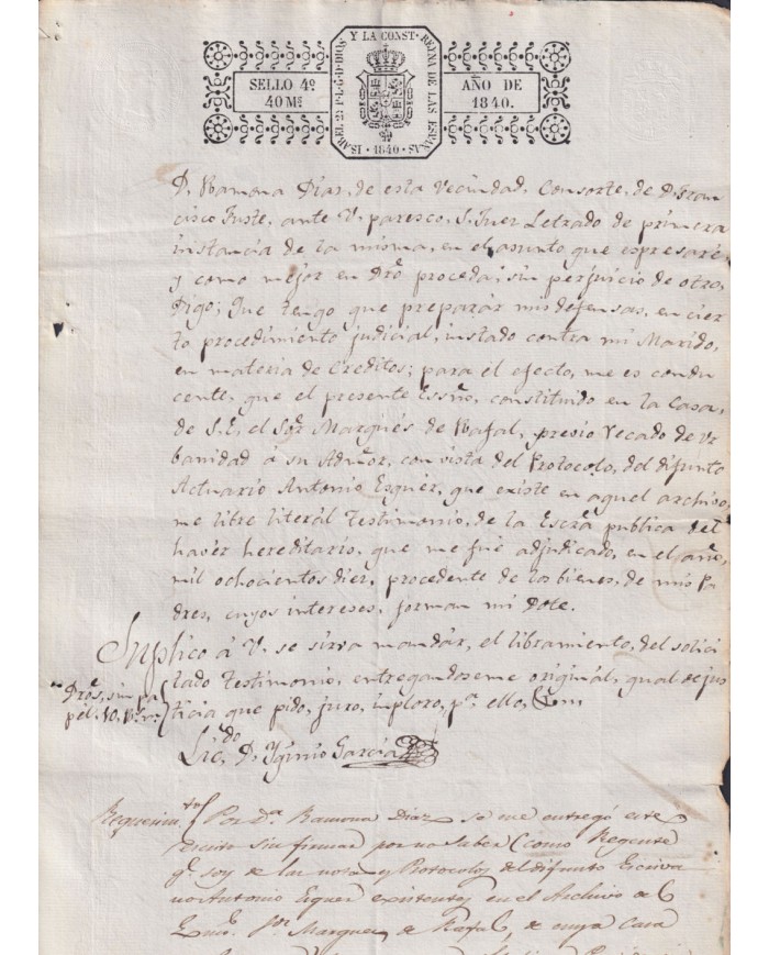 1840-PS-93 ESPAÑA SPAIN REVENUE SEALLED PAPER PAPEL SELLADO 1840 SELLO 4to.