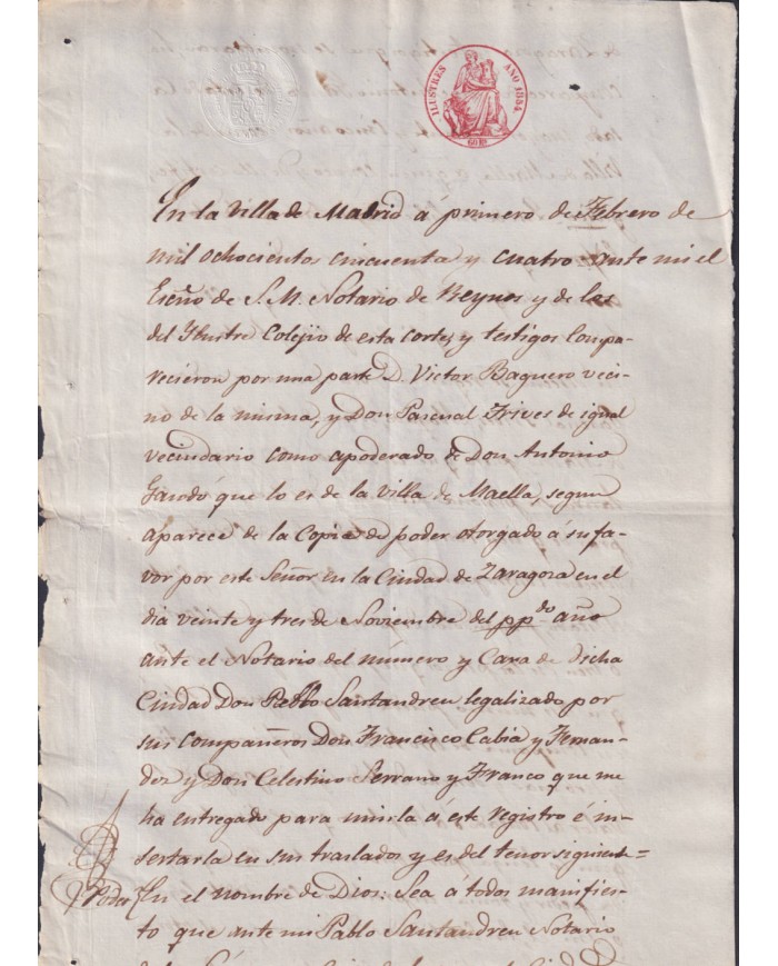 1854-PS-93 ESPAÑA SPAIN REVENUE SEALLED PAPER PAPEL SELLADO 1854 SELLO ILUSTRES.