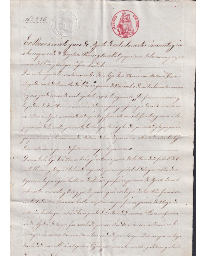 1855-PS-16 ESPAÑA SPAIN REVENUE SEALLED PAPER PAPEL SELLADO 1855 SELLO ILUSTRES.