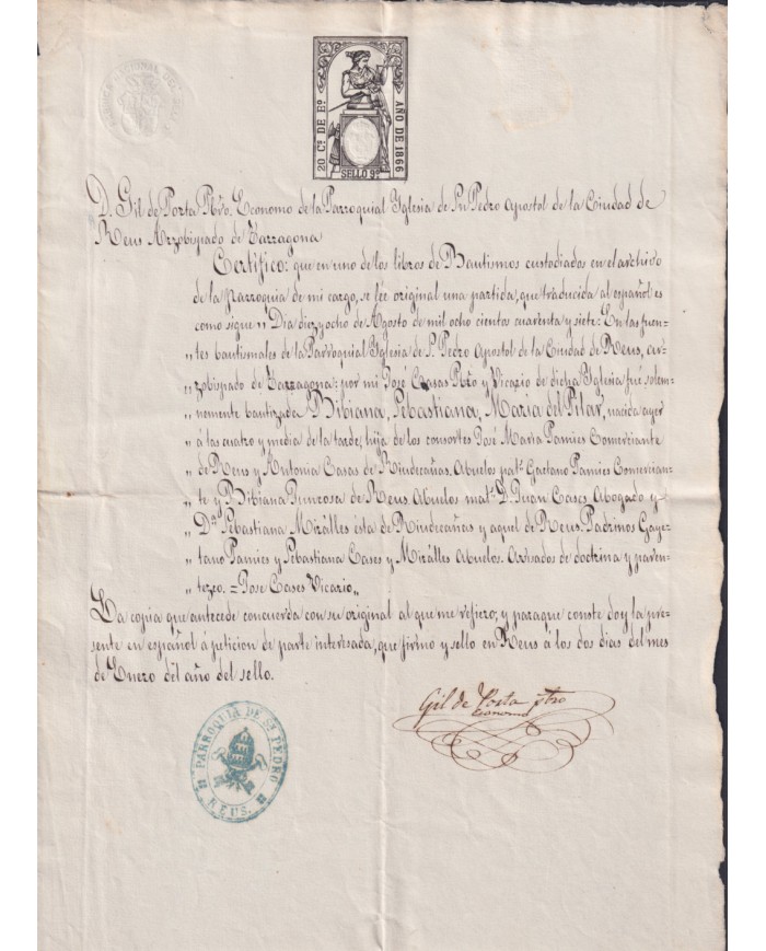 1866-PS-93 ESPAÑA SPAIN REVENUE SEALLED PAPER PAPEL SELLADO 1866 SELLO 9no.