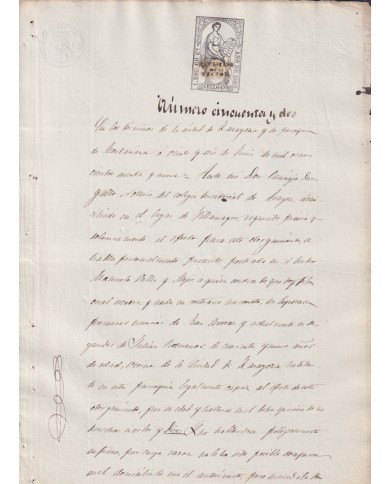 1869-PS-82 ESPAÑA SPAIN REVENUE SEALLED PAPER HABILITADO POR LA NACION 1869 6to.