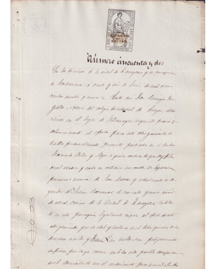 1869-PS-82 ESPAÑA SPAIN REVENUE SEALLED PAPER HABILITADO POR LA NACION 1869 6to.