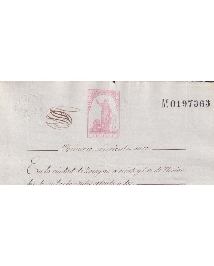 1872-PS-24 ESPAÑA SPAIN REVENUE SEALLED PAPER PAPEL SELLADO 1872 SELLO 6to.