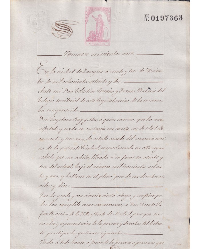 1872-PS-24 ESPAÑA SPAIN REVENUE SEALLED PAPER PAPEL SELLADO 1872 SELLO 6to.