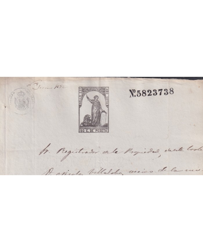 1872-PS-27 ESPAÑA SPAIN REVENUE SEALLED PAPER PAPEL SELLADO 1872 SELLO 11no.