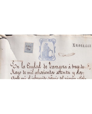 1874-PS-22 ESPAÑA SPAIN REVENUE SEALLED PAPER PAPEL SELLADO 1872 SELLO 1ro.