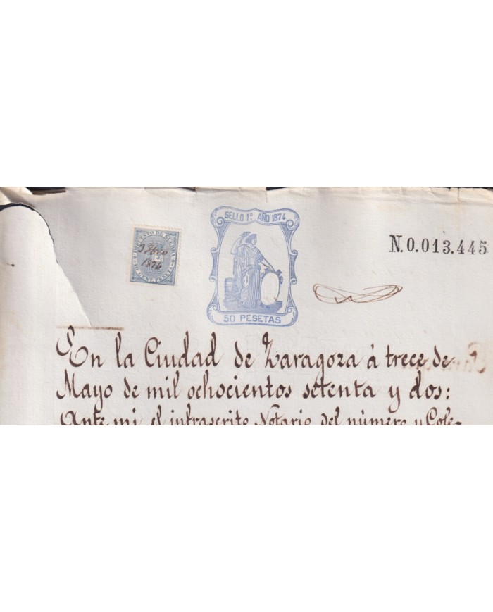 1874-PS-22 ESPAÑA SPAIN REVENUE SEALLED PAPER PAPEL SELLADO 1872 SELLO 1ro.