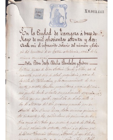 1874-PS-22 ESPAÑA SPAIN REVENUE SEALLED PAPER PAPEL SELLADO 1872 SELLO 1ro.