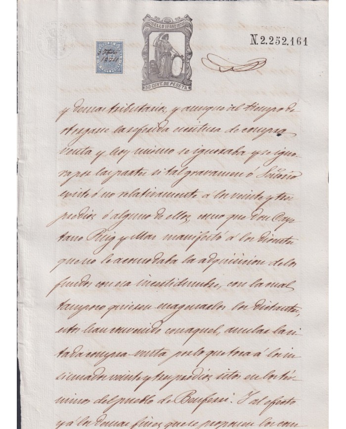 1874-PS-25 ESPAÑA SPAIN REVENUE SEALLED PAPER PAPEL SELLADO 1874 SELLO 11no.