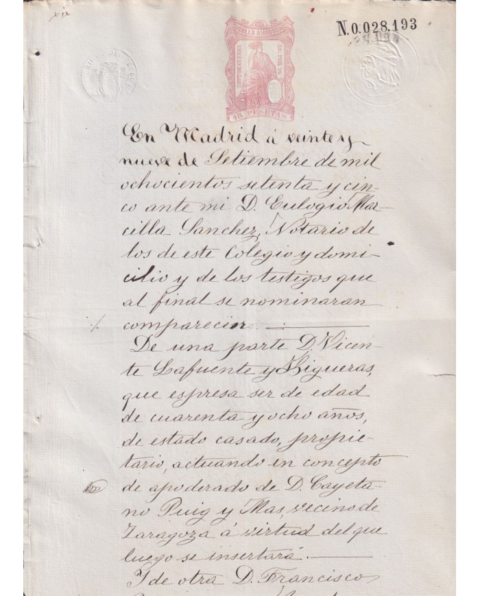 1875-PS-24 ESPAÑA SPAIN REVENUE SEALLED PAPER PAPEL SELLADO 1875 SELLO 4to.