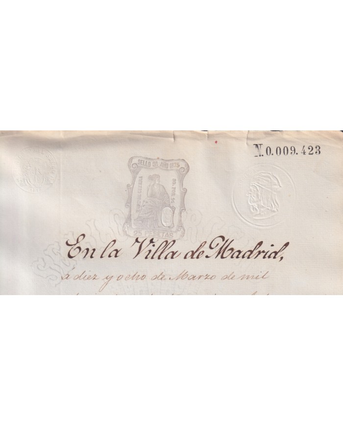 1875-PS-26 ESPAÑA SPAIN REVENUE SEALLED PAPER PAPEL SELLADO 1875 SELLO 3ro.