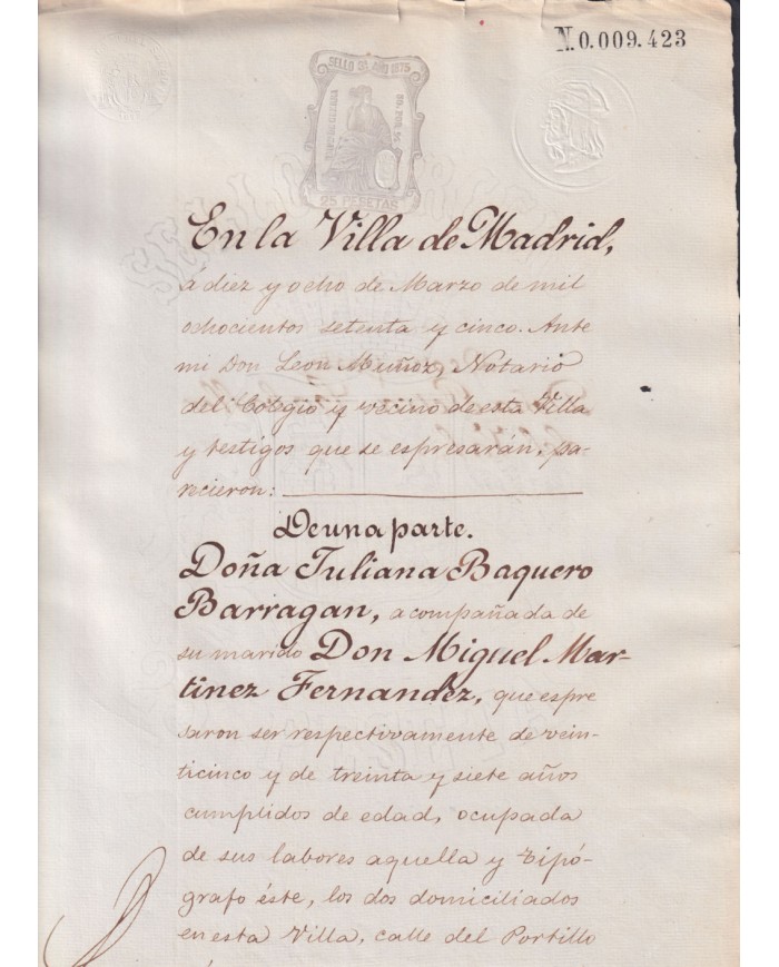 1875-PS-26 ESPAÑA SPAIN REVENUE SEALLED PAPER PAPEL SELLADO 1875 SELLO 3ro.