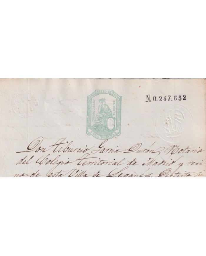 1875-PS-27 ESPAÑA SPAIN REVENUE SEALLED PAPER PAPEL SELLADO 1875 SELLO 10mo.