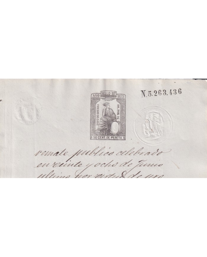 1875-PS-29 ESPAÑA SPAIN REVENUE SEALLED PAPER PAPEL SELLADO 1875 SELLO 11no.