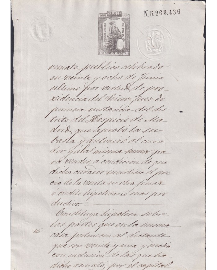 1875-PS-29 ESPAÑA SPAIN REVENUE SEALLED PAPER PAPEL SELLADO 1875 SELLO 11no.