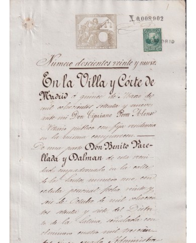1879-PS-9  ESPAÑA SPAIN REVENUE SEALLED PAPER PAPEL SELLADO 1879 SELLO 1ro.