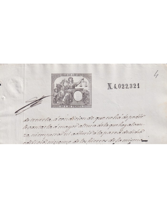 1879-PS-11 ESPAÑA SPAIN REVENUE SEALLED PAPER PAPEL SELLADO 1879 SELLO 11no.